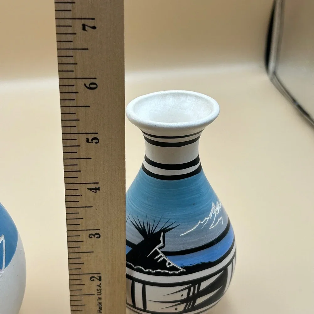 Native American Style Hand Etched Pottery Vases Set of 2 Southwestern Decor